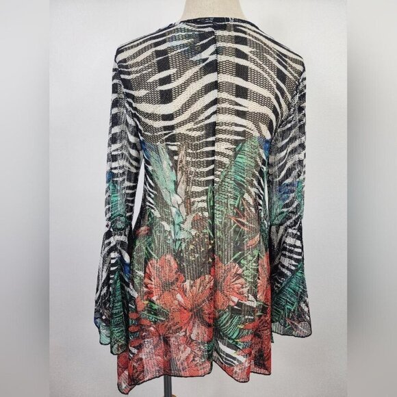 Dor Dor Couture Women's Floral & Zebra Print Sheer Cover-Up Summer Top, sz SM - Picture 3 of 8